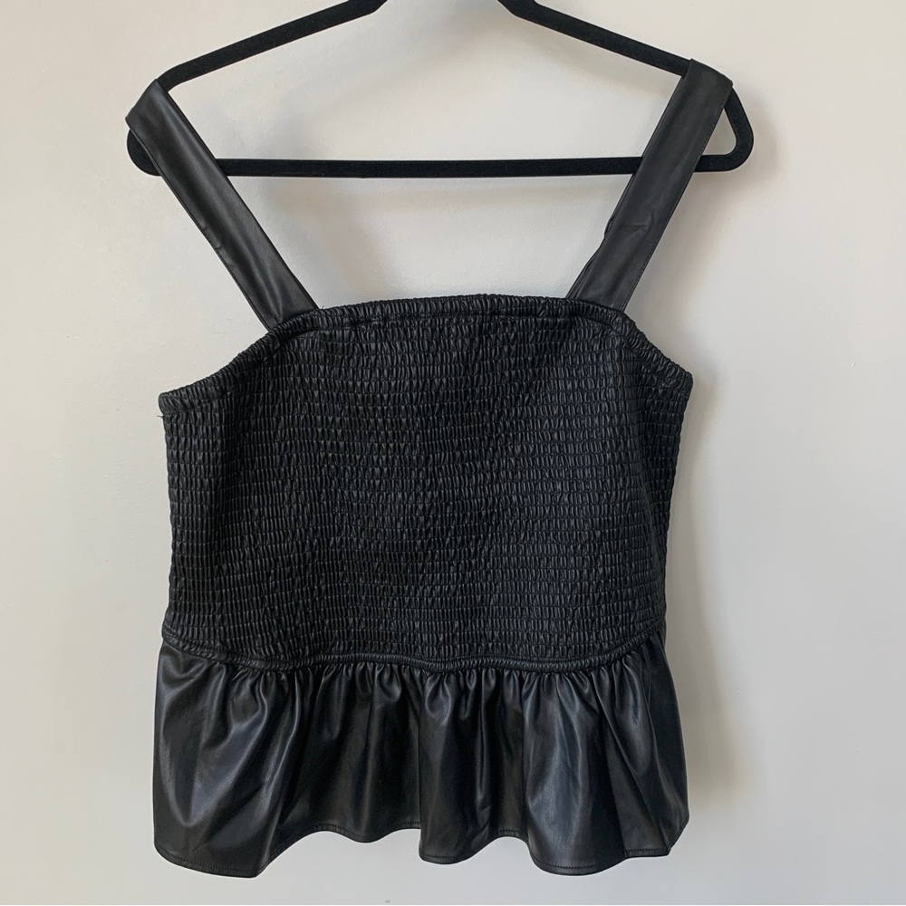 Torrid Faux Leather Block Smocking & Ruffle Cropped Tank Size 1 (14/16,‎ 1X)